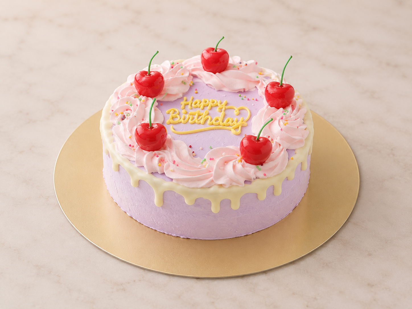 さくらんぼキャンドルケーキ パープル×ホワイト　FOR YOU