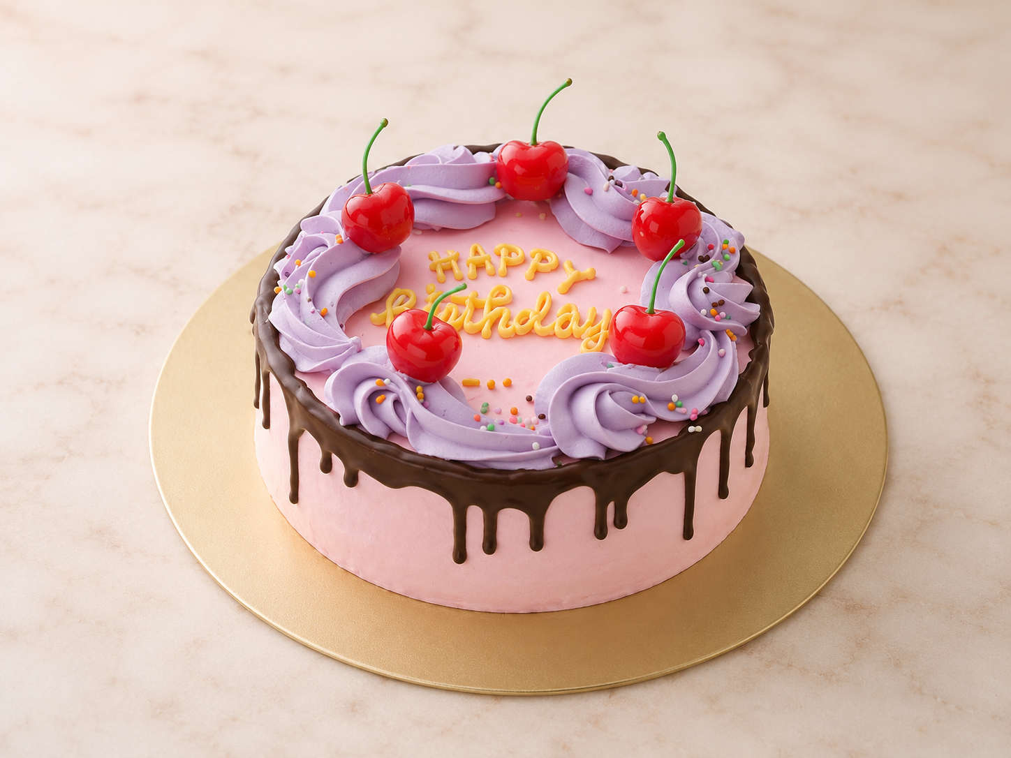 さくらんぼキャンドルケーキ ピンク×ブラック　FOR YOU