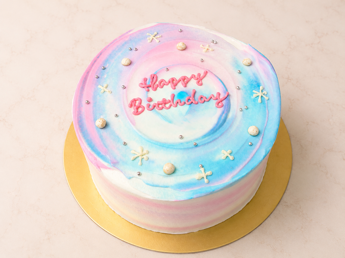 マーブル模様の生クリームデコレーションケーキ　FOR YOU
