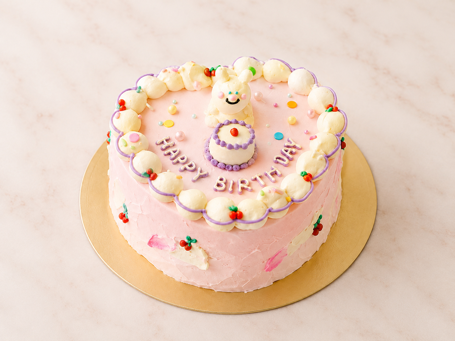 立体うさぎのハート型センイルケーキ　FOR YOU